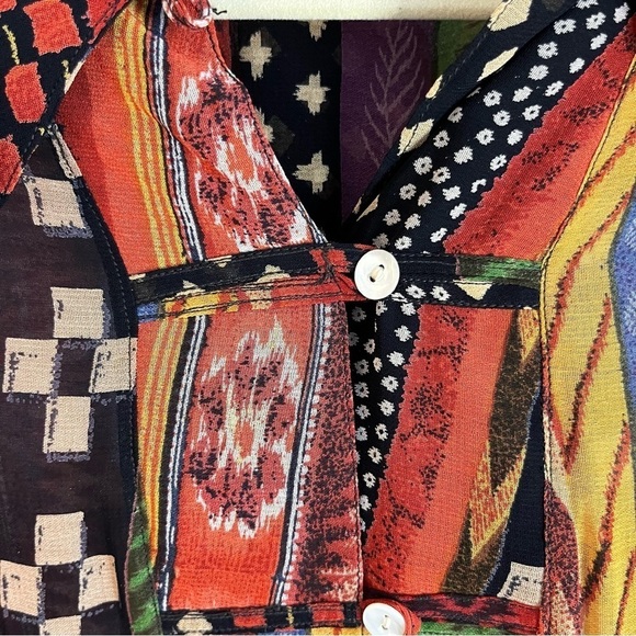 Rene Derhy Vintage Sheer Tribal Print Tunic Top Boho Half Button Front Sz L - Picture 8 of 11